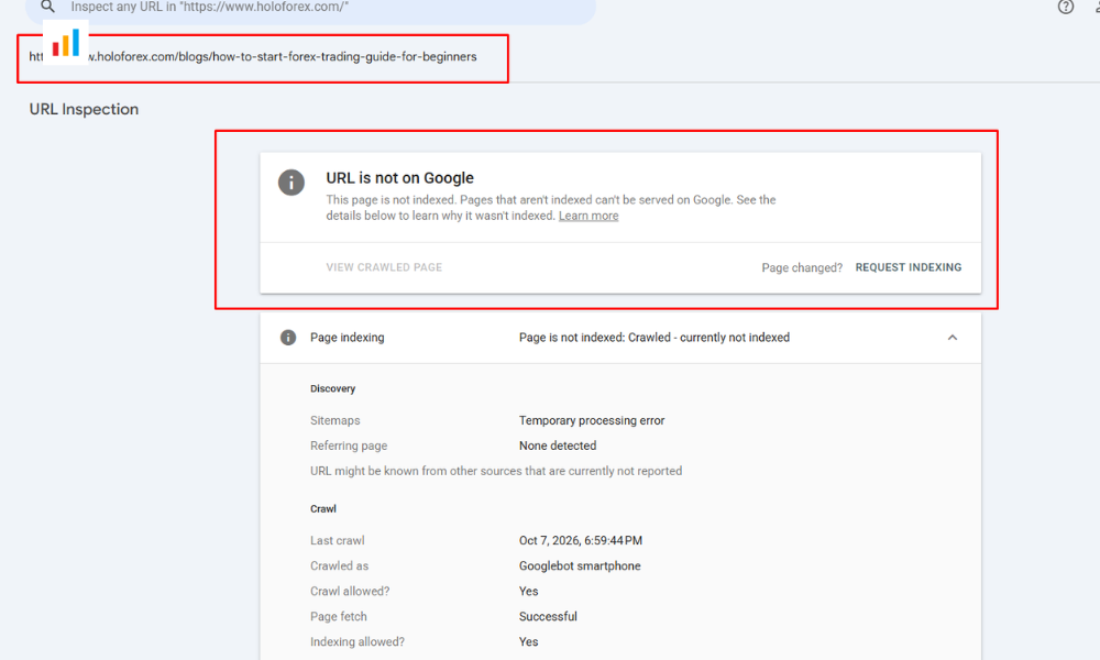 crawled currently not indexed validation failed